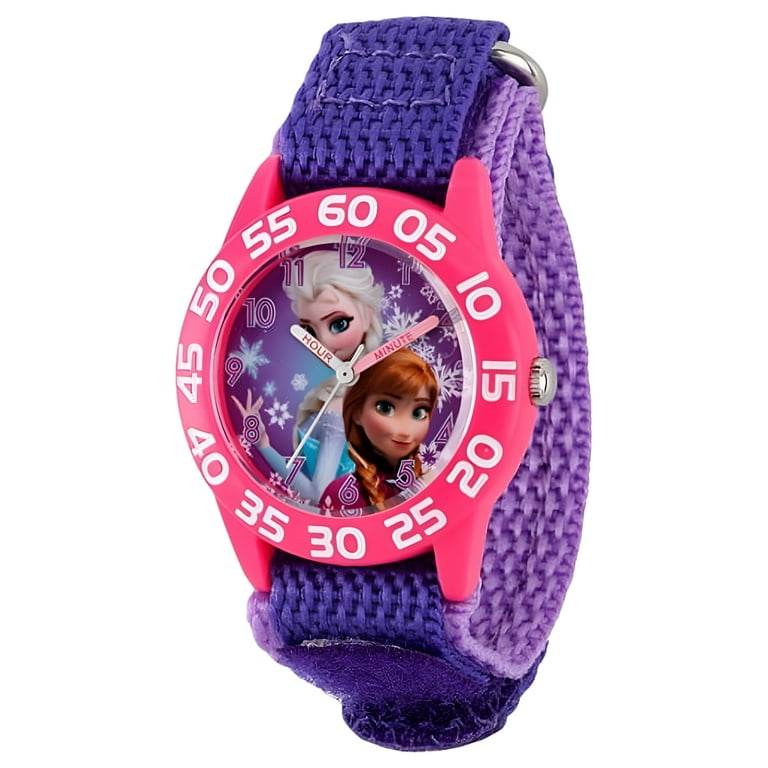 Frozen Anna Elsa Girls' Plastic Case Watch, Purple Nylon Strap