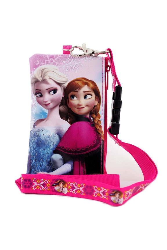 Frozen Anna and Elsa Pink Lanyard with Detachable Coin Purse