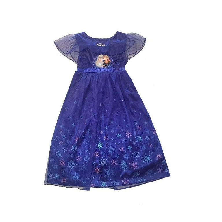 Frozen Anna and Elsa Sisters Dark Blue Satin and Tulle Nightgown Gown Small 6 6X Walmart