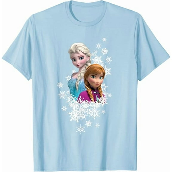 Frozen Anna and Elsa Snowflakes Short Sleeve T-Shirt For Men Women , Light Blue Color, Size L