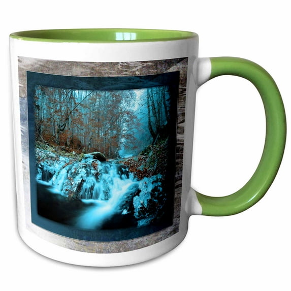 3drose, Frozen Autumn Waterfall, 15oz Two-tone Green Mug