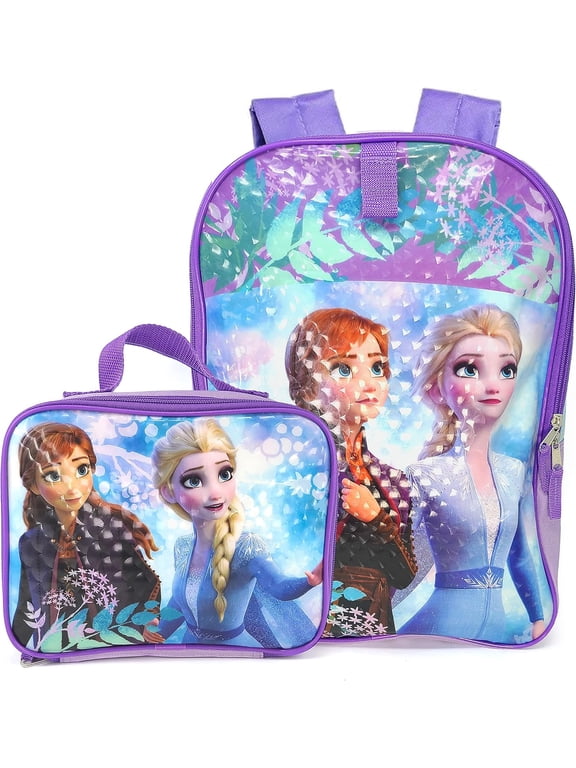Frozen Backpack - Anna and Elsa Adjustable Backpack with Detachable Insulated Lunchbox, Violet