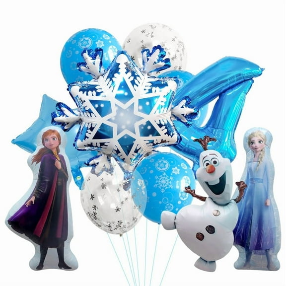 Frozen Birthday Balloon Set – 32″ Number, Elsa & Anna Foil Balloons, Olaf, Star & Snowflake with Latex Balloons – Elegant Party Decoration Kit
