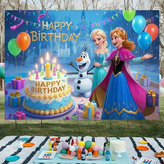 Frozen Birthday Happy Scene: Birthday background, party decoration banner, perfect birthday party decoration and festival celebration, ideal gift for family and friends
