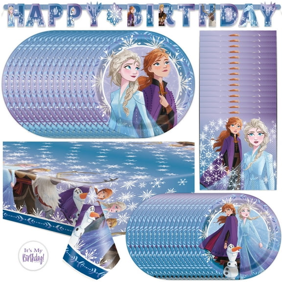 Frozen Birthday Party Decorations & Supplies | Banner, Tablecloth, Plates, Napkins, Sticker | Serves 16 Guests