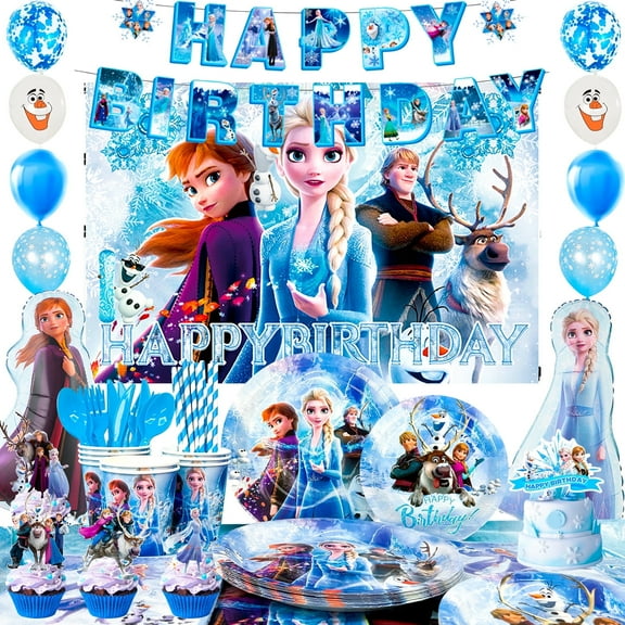Frozen Birthday Party Supplies,172pcs Frozen Party Decorations & Tableware Set - Frozen Plates Napkins Cups Tablecloth Banner Backdrop,Frozen Balloons etc Frozen Themed Birthday Party Supplies