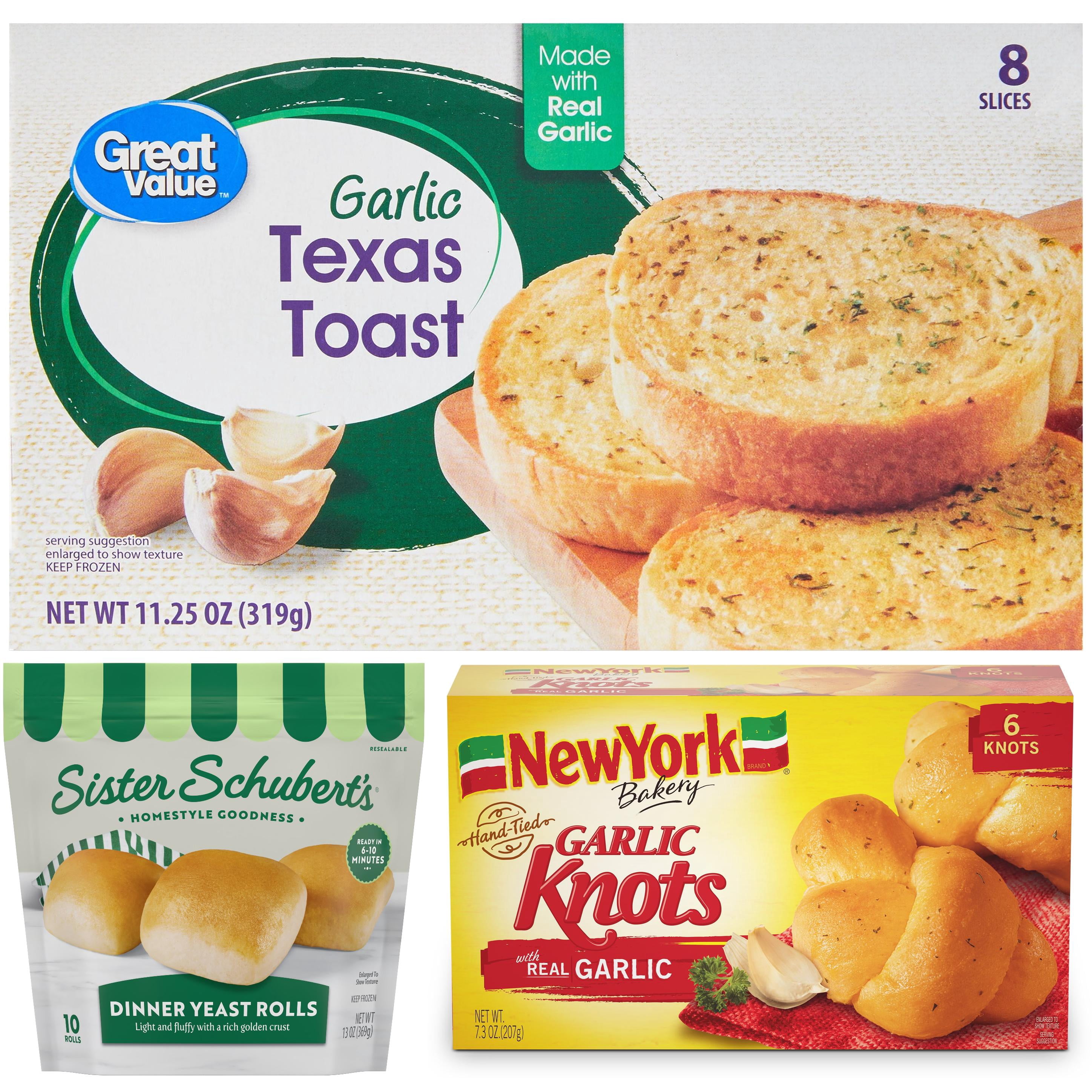 Frozen Bread Favorites Variety Bundle: Garlic Texas Toast, Dinner Yeast Rolls & Garlic Knots