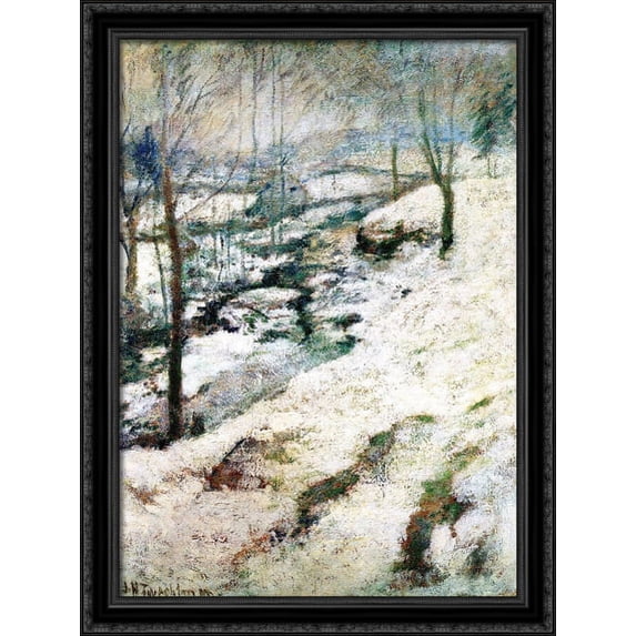 Frozen Brook 28x38 Large Black Ornate Wood Framed Canvas Art by John Henry Twachtman