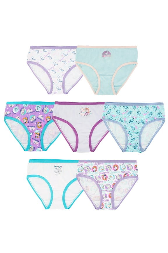 Frozen (Days of the Week) Girls Cotton Brief Character Underwear, 7-Pack, Size 4-8