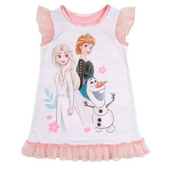 Disney Toddler Girl's Frozen Anna, Elsa and Olaf Flutter Sleeve Tulle Nightgown, Size 3T