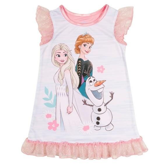 Disney Toddler Girl's Frozen Anna, Elsa and Olaf Flutter Sleeve Tulle Nightgown, Size 4T
