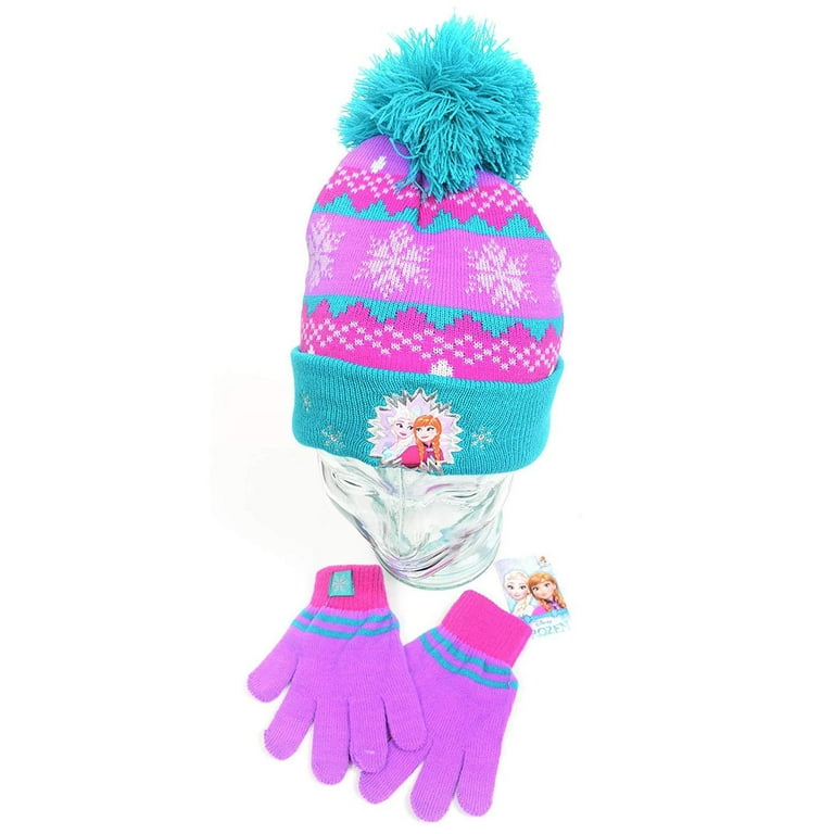 Frozen Elsa Ana Acrylic Knit Winter Cuffed Beanie Pom Hat and