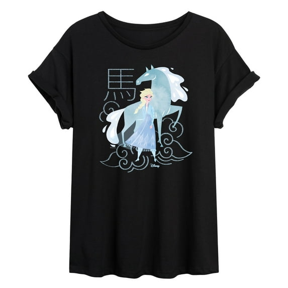 Frozen - Elsa And Nokk Year Of The Horse - Juniors Oversized Graphic T-Shirt