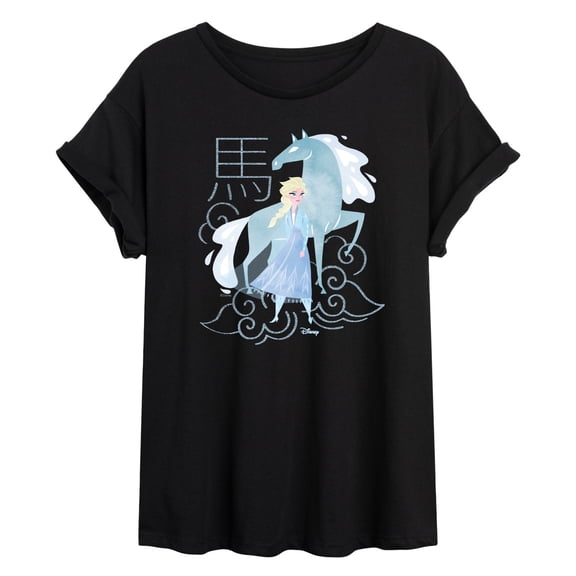 Frozen - Elsa And Nokk Year Of The Horse - Juniors Oversized Graphic T-Shirt