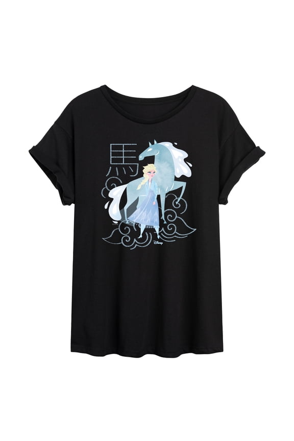 Frozen - Elsa And Nokk Year Of The Horse - Juniors Oversized Graphic T-Shirt