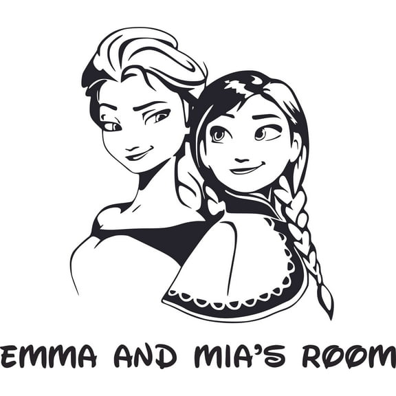 Frozen Elsa Anna Cartoon Customized Wall Decal - Custom Vinyl Wall Art - Personalized Name - Baby Girls Boys Kids Bedroom Wall Decal Room Decor Wall Stickers Decoration Size (10x8 inch)