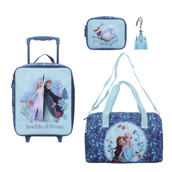 Frozen Elsa & Anna Kids' 4-Piece Travel Set With Suitcase, Duffle Bag, Toiletries Case, and Luggage Tag