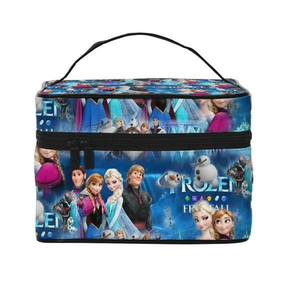 Frozen-Elsa&Anna Makeup Bag,Cosmetic Toiletry Travel Brush Bags with Zipper Beauty Train Case Carrying Portable Multifunctional Organizer Storage Pouch Box for Women Girls