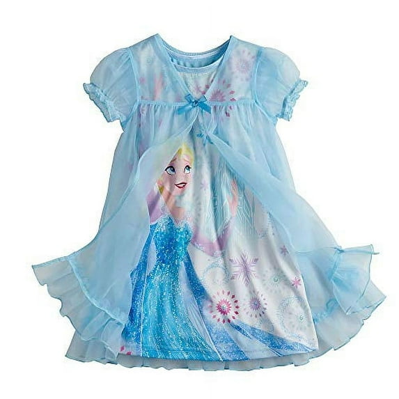 Frozen Elsa Blue Silky Nightgown with Sheer Tulle Peignoir Robe (Size 4)