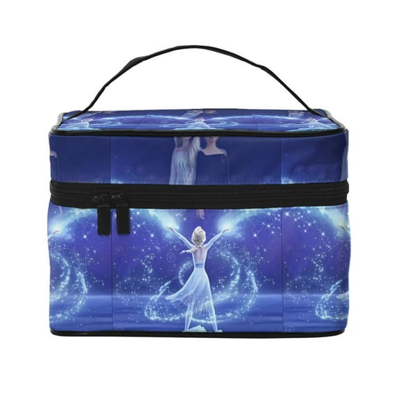 Frozen-Elsa Side Glance Framed In Winter Makeup Bag,Cosmetic Toiletry Travel Brush Bags with Zipper Beauty Train Case Carrying Portable Multifunctional Organizer Storage Pouch Box for Women Girls