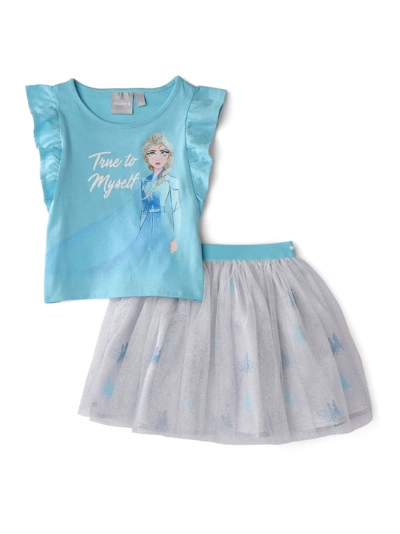 Elsa Toddler Girl Short Sleeve Top & Tutu Skirt, 2pc Outfit set