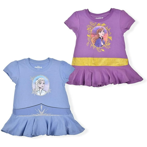 Frozen Elsa and Anna Girls 2 Pack Character Dress with Cape, 4-6X