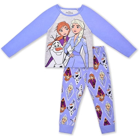 Frozen Elsa and Anna Girls 2 Piece Long Sleeve Tee and Jogger Set (Loungewear Style), 4-6X