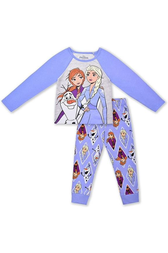 Frozen Elsa and Anna Girls 2 Piece Long Sleeve Tee and Jogger Set (Loungewear Style), 4-6X