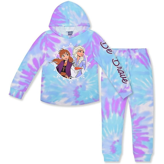 Frozen Elsa and Anna Girls 2 Piece Tie Dye Hoodie and Jogger Set (Loungewear Style), Toddler
