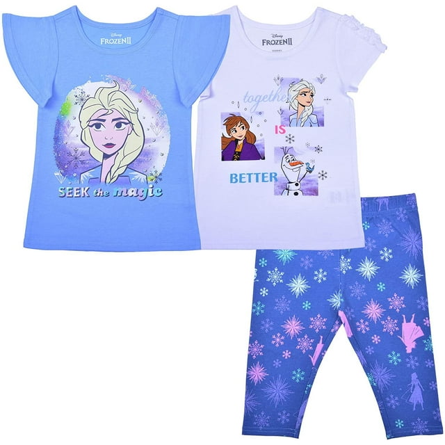 Frozen Elsa and Anna Girls 3 Piece 2 Short and Legging Set, Toddler