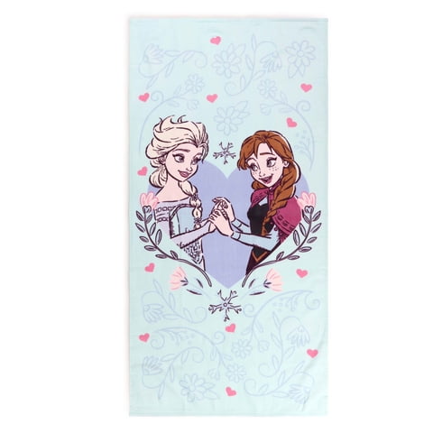 Frozen Elsa and Anna Lovely Heart Kids Beach Towel, Cotton, Blue, Disney, 28" x 54"