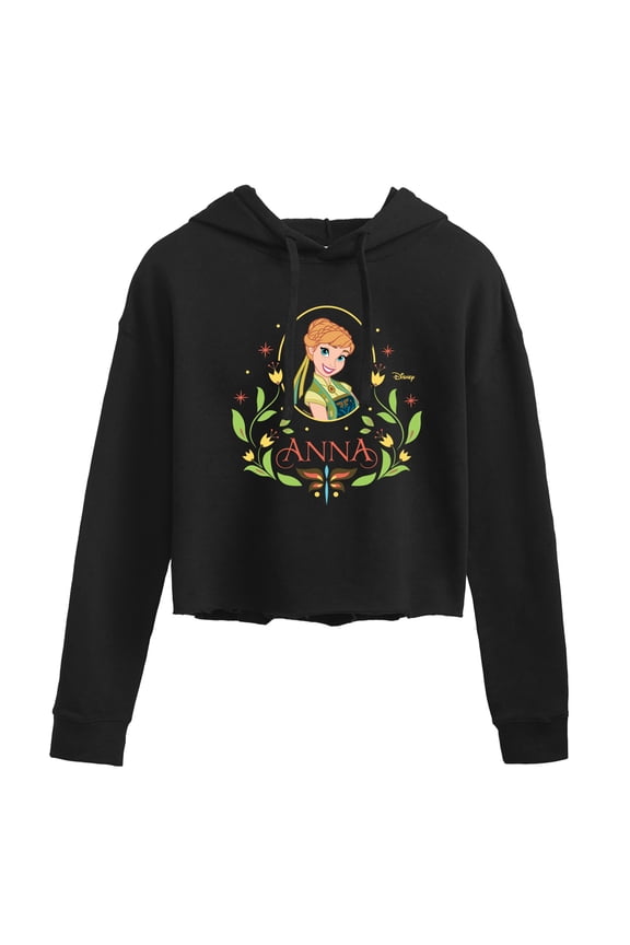 Frozen - Fall - Anna In A Flower Frame - Juniors Cropped Pullover Hoodie