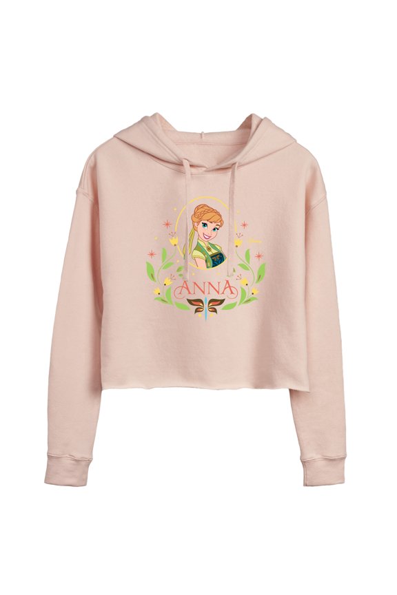 Frozen - Fall - Anna In A Flower Frame - Juniors Cropped Pullover Hoodie