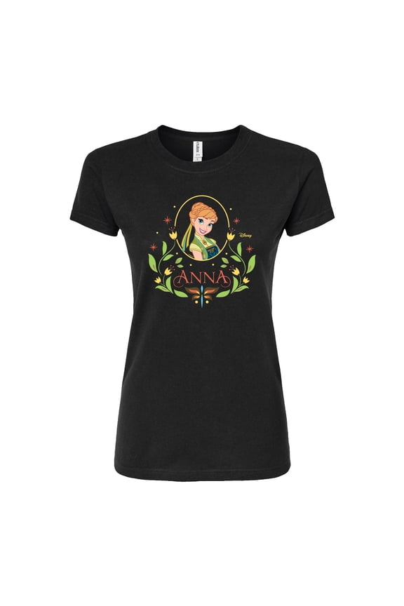Frozen - Fall - Anna In A Flower Frame - Juniors Fitted Graphic T-Shirt