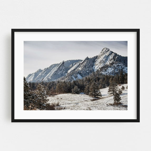 Frozen Flatirons - Boulder Colorado Photography Mountain Snow Winter Nature Landscape Forest Scenic Black Framed Wall Art Print 5 x 7 inches