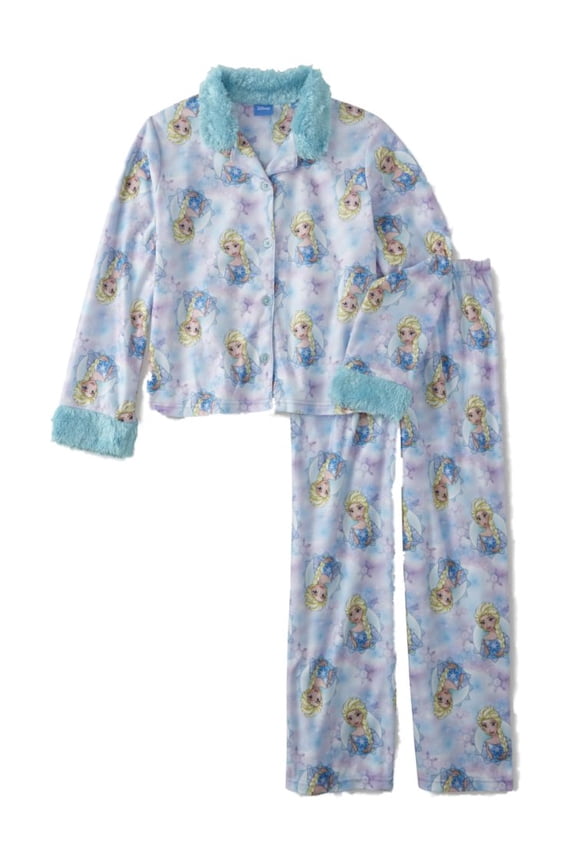 Frozen Girls Blue Flannel Princess Elsa Pajamas Sleep Set 8