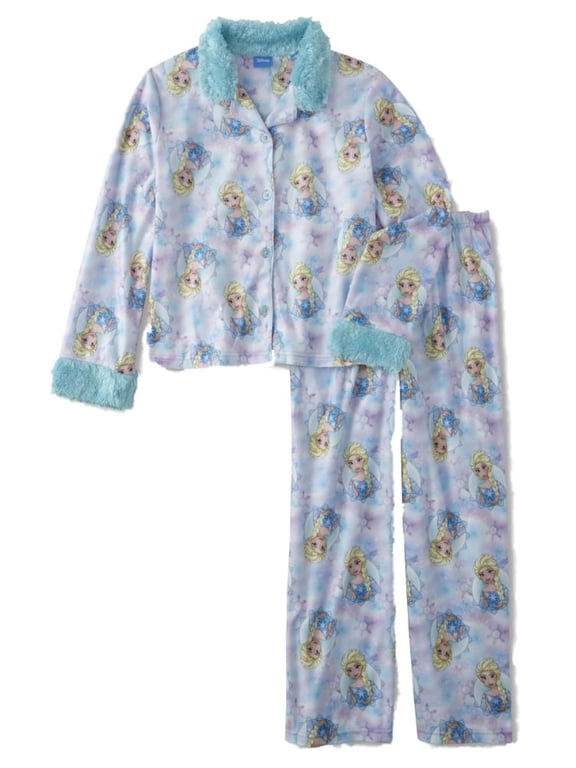 Frozen Girls Blue Flannel Princess Elsa Pajamas Sleep Set 8