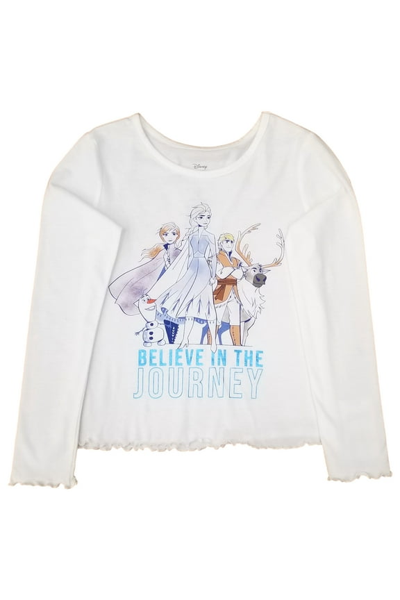 Frozen Girls Elsa Anna Olaf White & Blue Long Sleeve Believe Tee T-Shirt Large