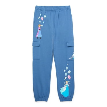 Frozen Girls Graphic Fleece Cargo Jogger Sweatpants with Embroidery, Sizes 4-16