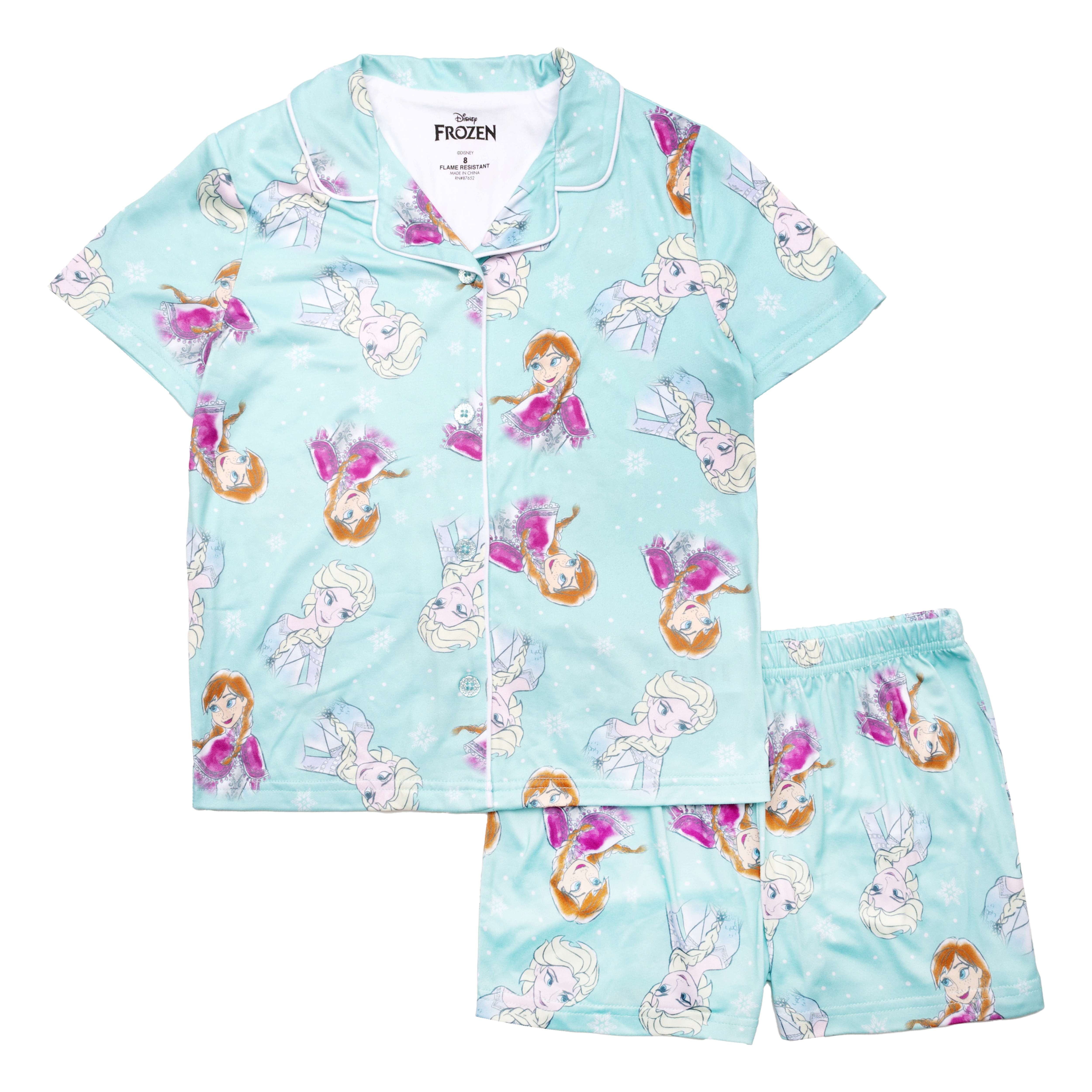 Frozen Girls Short Button Front Short Sleeve Top & Short Pajama Set, Sizes 4-10