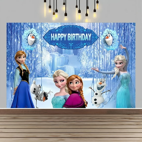 Frozen Happy Birthday Anime Cartoon Theme Backdrops Banner Birthday Party Decor Supplies(5x3ft)