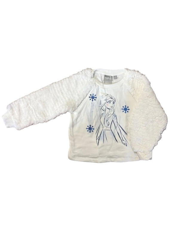 Frozen II Elsa Toddler Girl's White Sweatshirt w/Faux Fur Sleeves (2T)