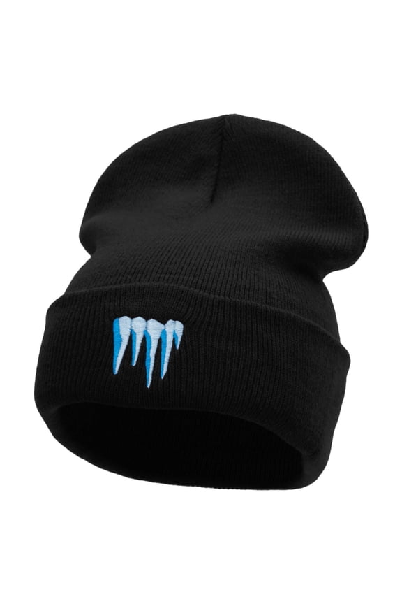 Frozen Ice Embroidered 12 Inch Long Knitted Beanie - Black OSFM