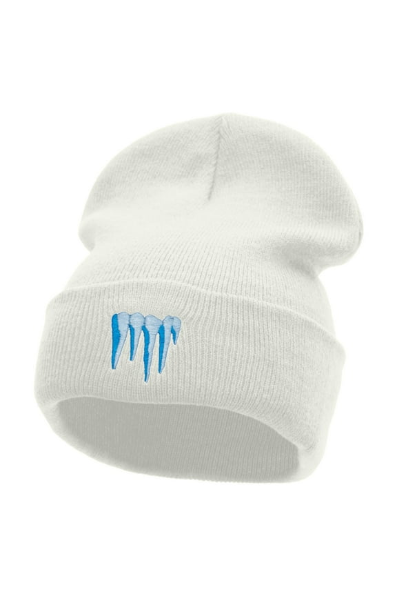 Frozen Ice Embroidered 12 Inch Long Knitted Beanie - White OSFM