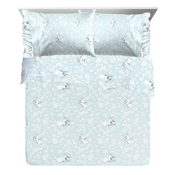 Disney Frozen Icy Adventure 4-Piece Full Sheet Set, Kids, White and Blue