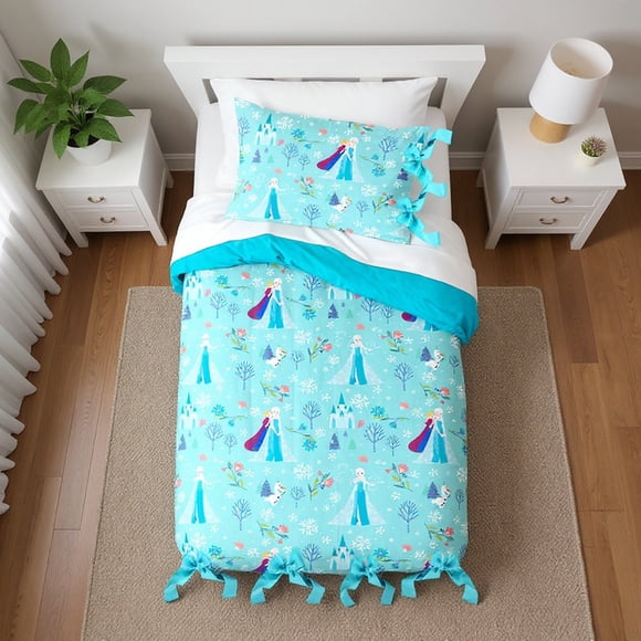 Disney Frozen Icy Adventure Reversible Comforter and Sham Bedding Set, Blue, Twin/Full