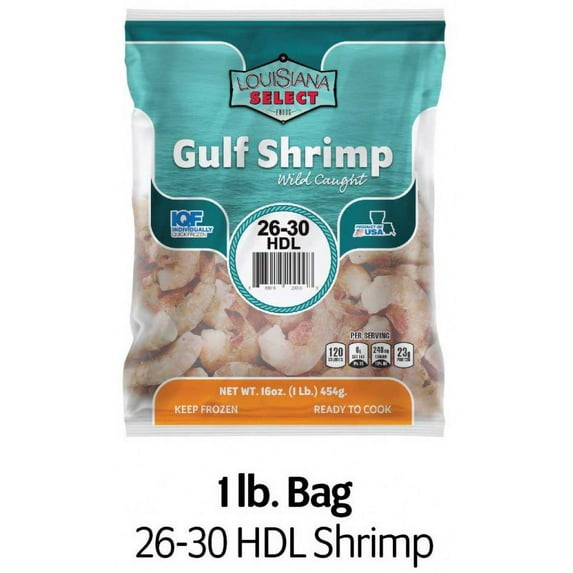 Frozen La Select Headless Gulf Shrimp 26-30 Ct 1Lb Iqf