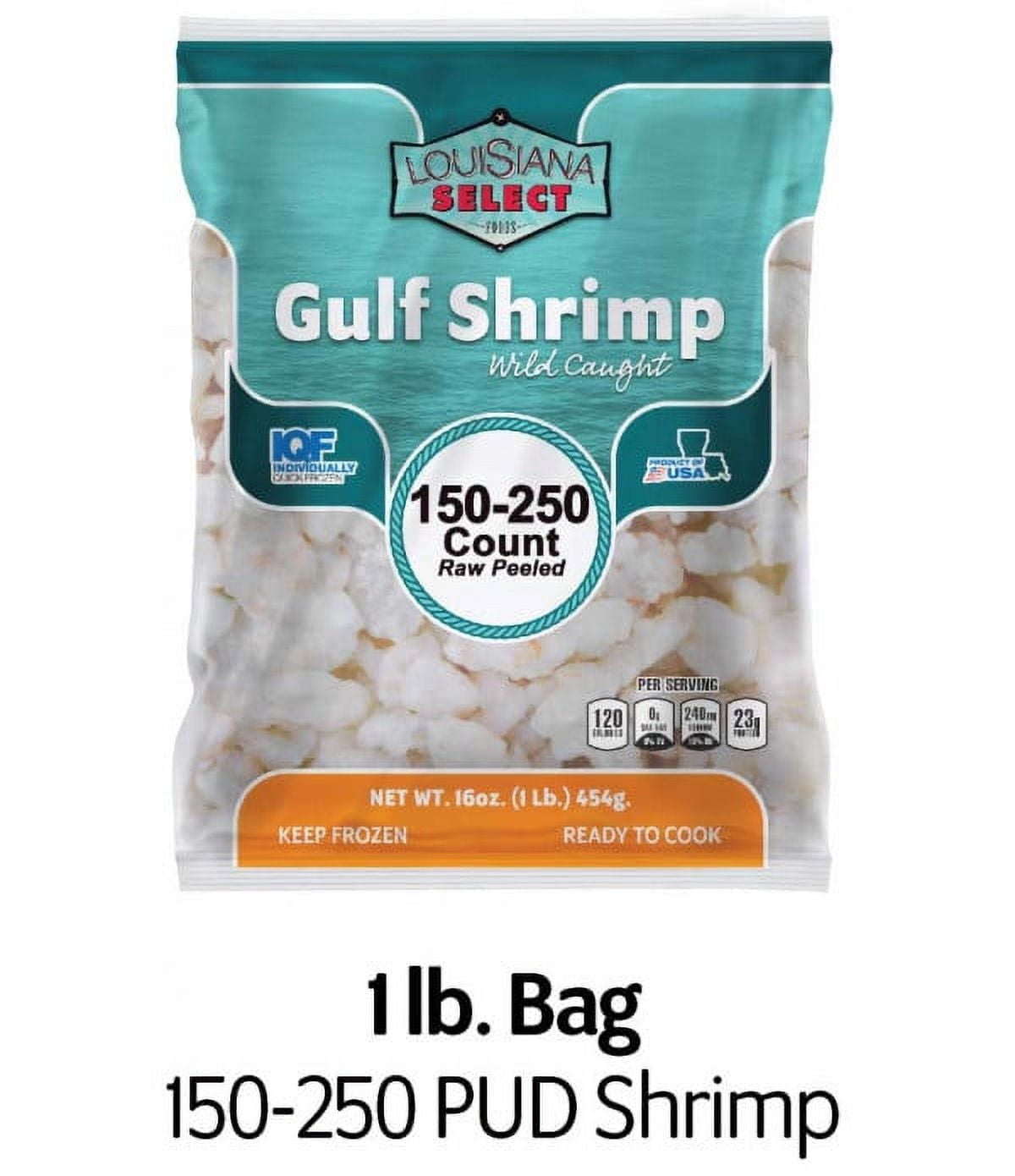 Frozen La Select Peeled Gulf Shrimp 150-250 Count 1 Lb Iqf