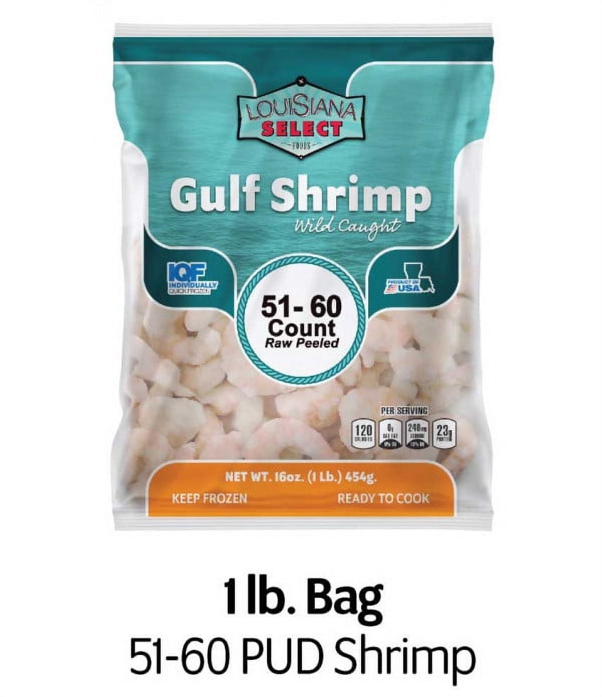 Frozen La Select Peeled Gulf Shrimp 51-60 Count 1 Lb Iqf
