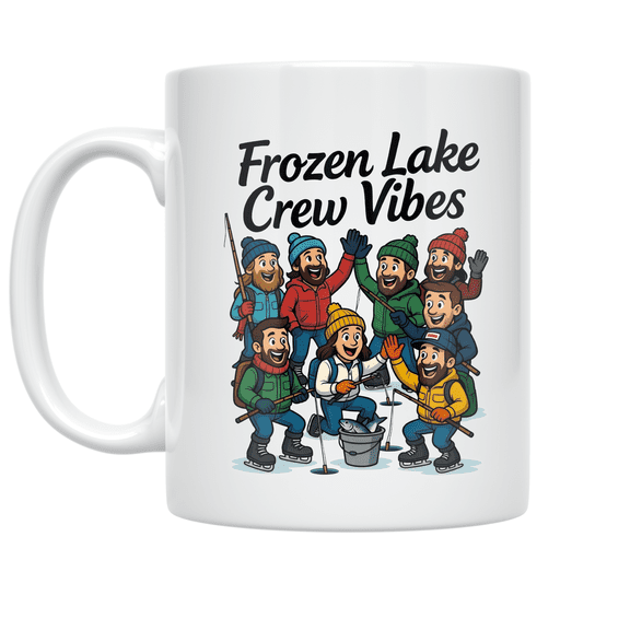 Frozen Lake Crew Vibes Ice Fishing Art - Ice Fishing Enthusiast - 11 oz Ceramic Coffee Mug